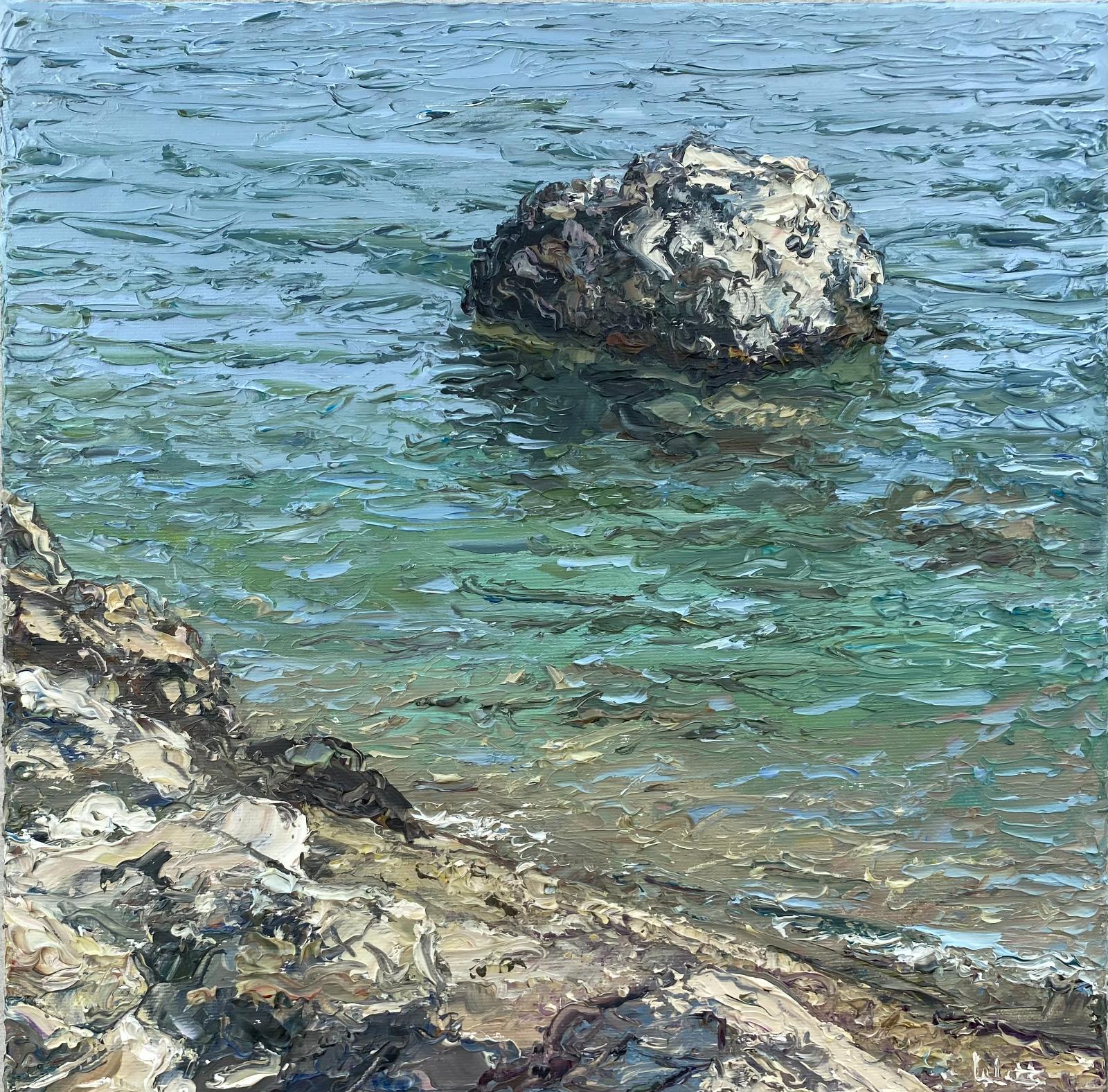 Peter Witt, Stein im Meer, 2025, Öl auf Lenwand, 40 cm x 40 cm, Preis auf Anfrage, Galerie Cyprian Brenner