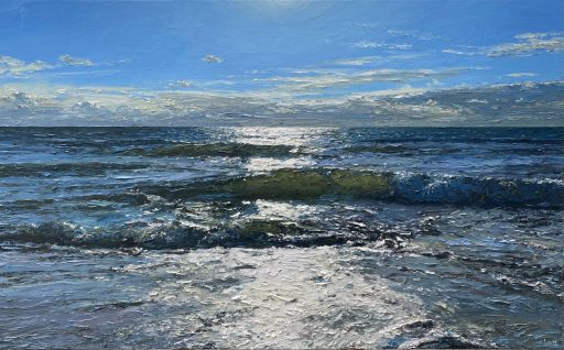 Peter Witt, Welle im Gegenlicht - blauer Himmel, 2025, Öl auf Leinwand, 80 cm x 130 cm, Preis auf Anfrage, Galerie Cyprian Brenner
