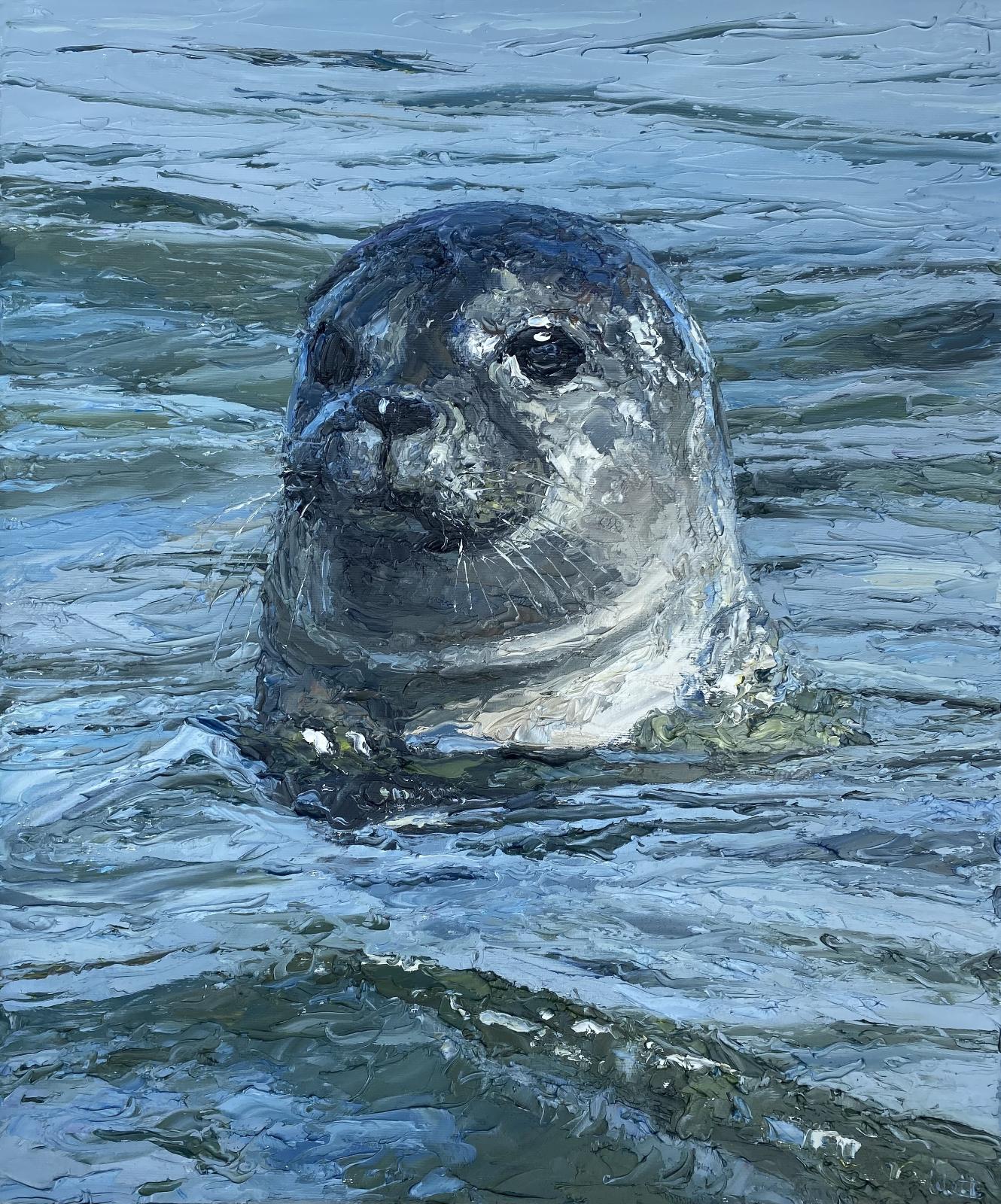 Peter Witt, Seehund, 2024, Öl auf Leinwand, 60 cm x 50 cm, verkauft, Galerie Cyprian Brenner