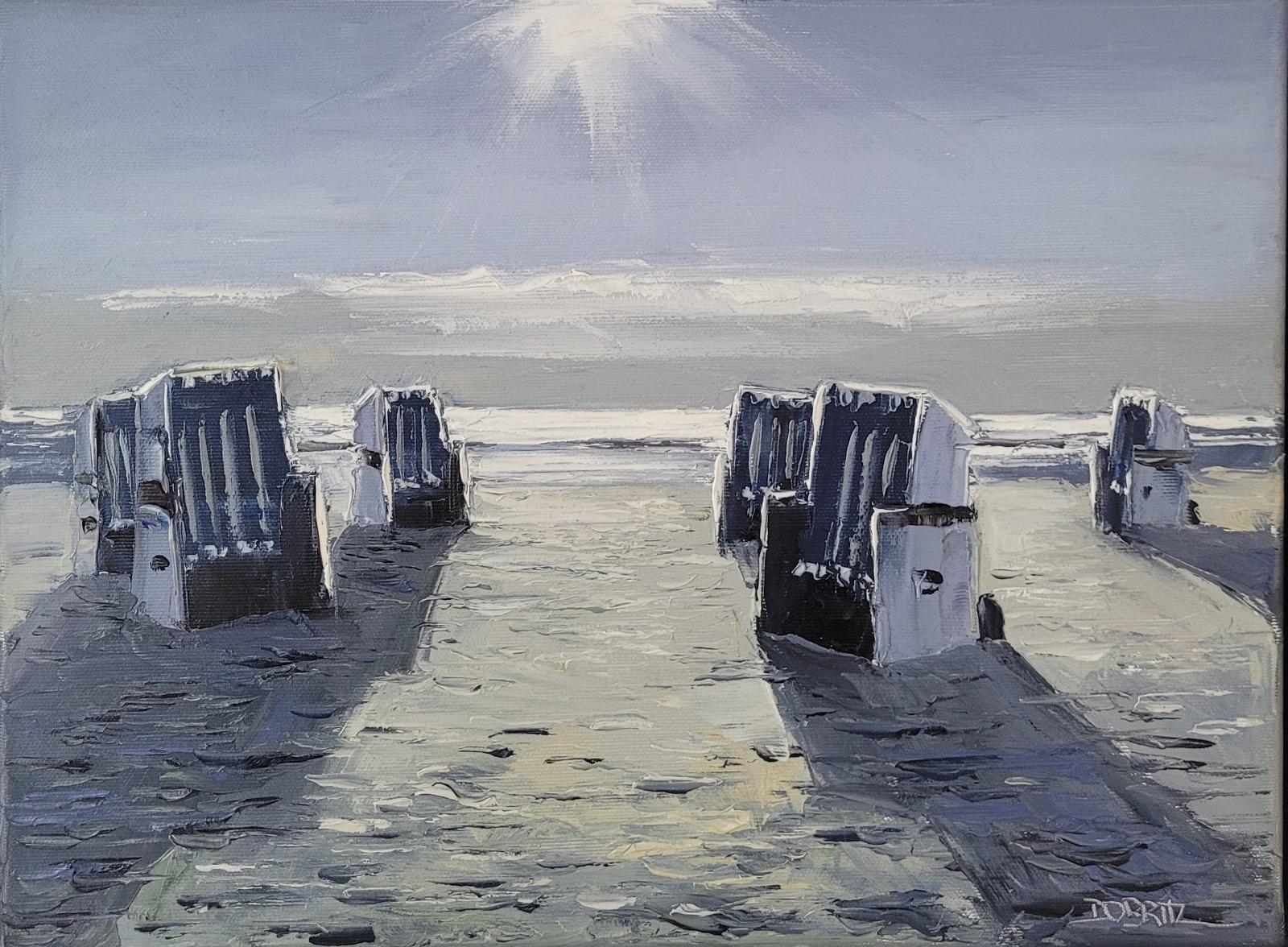 Stefan Dobritz, Strandkörbe, 2024, Öl auf Leinwand, 29,5 cm x 40 cm, Preis auf Anfrage, Galerie Cyprian Brenner