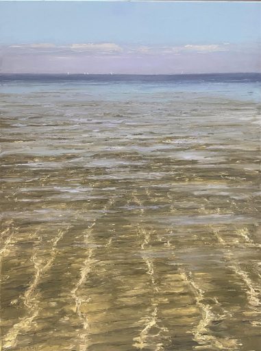 Stefan Dobritz, Wasserreflexe am Ostseestrand, 2023, Öl auf Leinwand, 80 cm x 60 cm, Preis auf Anfrage, Galerie Cyprian Brenner