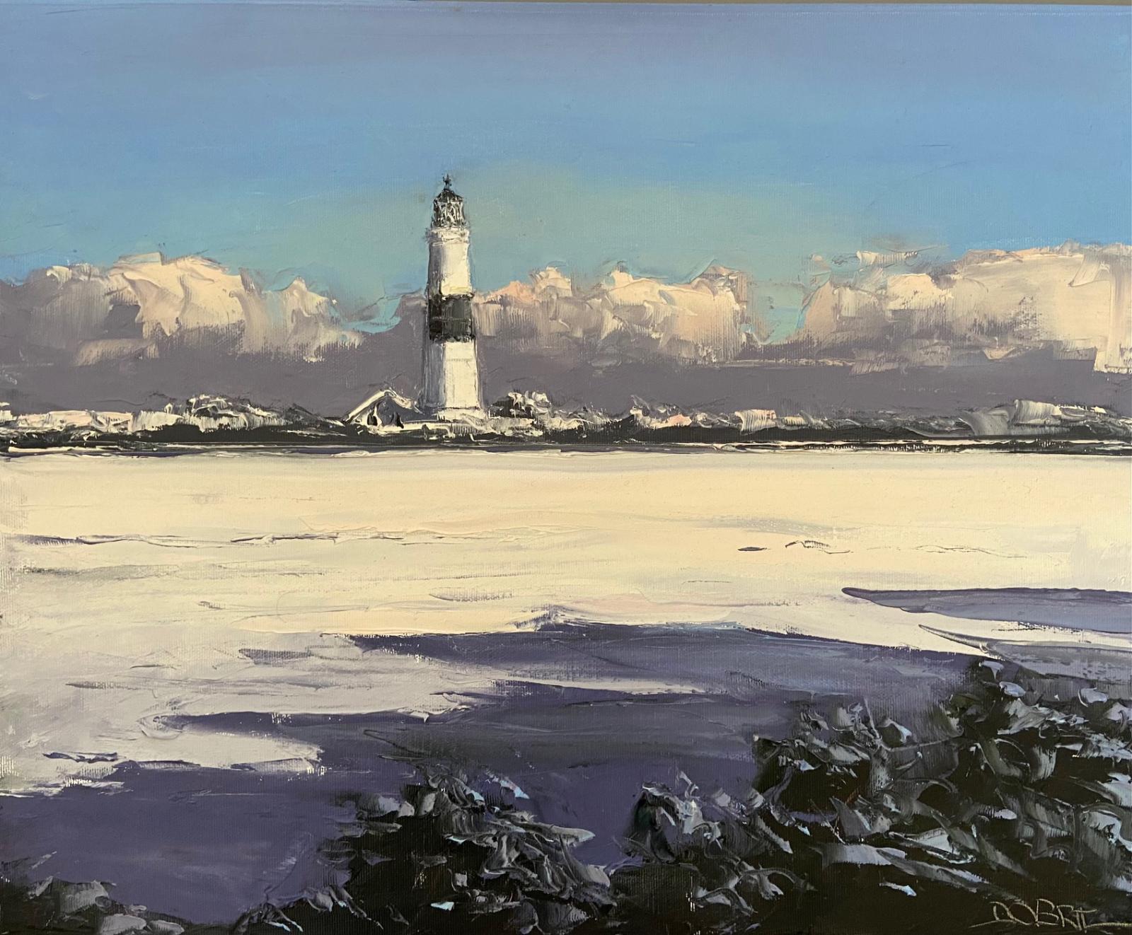 Stefan Dobritz, Winter am Kampener Leuchtturm/Sylt, 2023, Öl auf Leinwand, 40 cm x 50 cm, Preis auf Anfrage, Galerie Cyprian Brenner