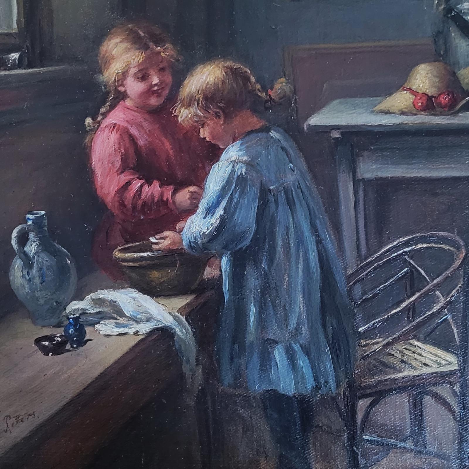 Pietronella Peters, Beim Händewaschen, Öl auf Leinwandauf Karton maroufliert, 42,5 cm x 37,5 cm, Preis auf Anfrage, SüdWestGalerie Ausschnitt