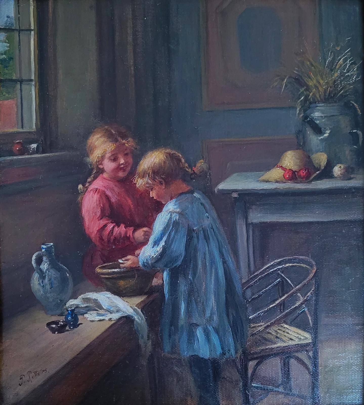 Pietronella Peters, Beim Händewaschen, Öl auf Leinwandauf Karton maroufliert, 42,5 cm x 37,5 cm, Preis auf Anfrage, SüdWestGalerie
