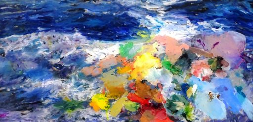 Susanne Scholz, Licht auf Meereswellen I, 25 cm x 50 cm, Öl auf Polystyrol, 2022, Preis auf Anfrage, SüdWestGalerie