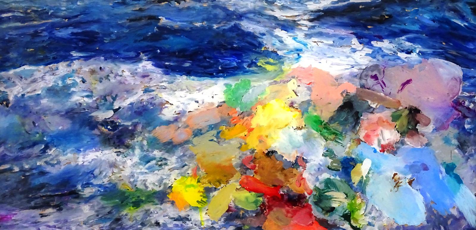 Susanne Scholz, Licht auf Meereswellen I, 25 cm x 50 cm, Öl auf Polystyrol, 2022, Preis auf Anfrage, SüdWestGalerie