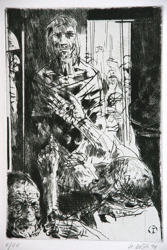 Roland Dörfler, Mappe Kreuzweg, Blatt 1 von 14, 1990, Radierung, Auflage 30 Stück, 45 cm x 35 cm, Preis auf Anfrage, SüdWestGalerie