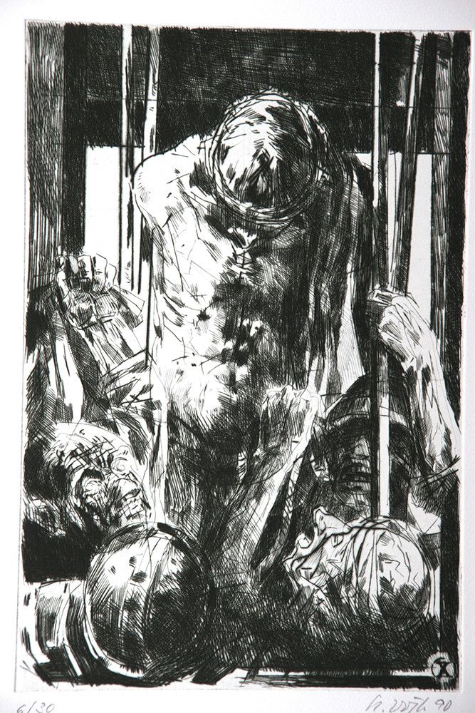 Roland Dörfler, Mappe Kreuzweg, Blatt 10 von 14, 1990, Radierung, Auflage 30 Stück, 45 cm x 35 cm, Preis auf Anfrage, SüdWestGalerie