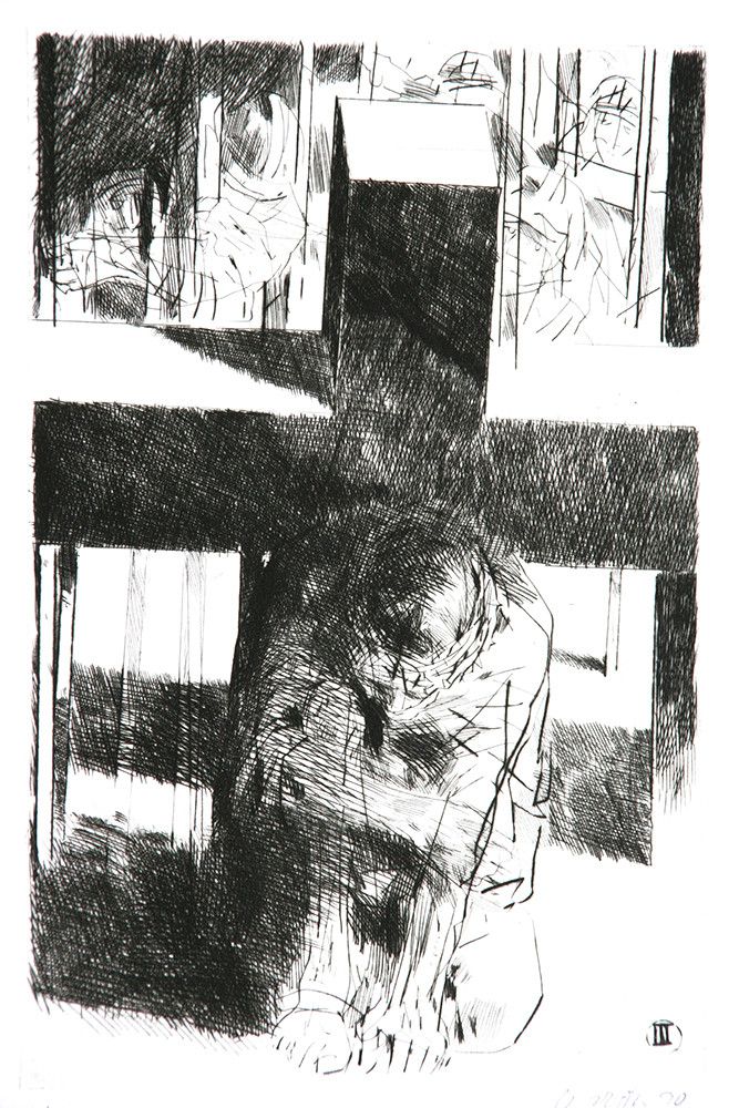Roland Dörfler, Mappe Kreuzweg, Blatt 3 von 14, 1990, Radierung, Auflage 30, 45 cm x 35 cm, Preis auf Anfrage, SüdWestGalerie