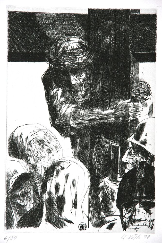 Roland Dörfler, Mappe Kreuzweg, Blatt 8 von 14, 1990, Radierung, Auflage 30 Stück, 45 cm x 35 cm, Preis auf Anfrage, SüdWestGalerie