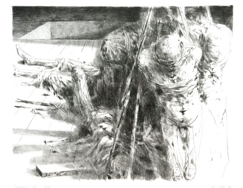 Roland Dörfler, Situationen, 1980, Blatt V, Auflage 10, 40 cm x 50 cm, Preis auf Anfrage, SüdWestGalerie