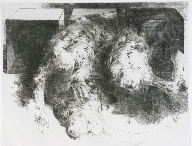 Roland Dörfler, Situationen, 1980, Blatt VI, Auflage 10, 40 cm x 50 cm, Preis auf Anfrage, SüdWestGalerie