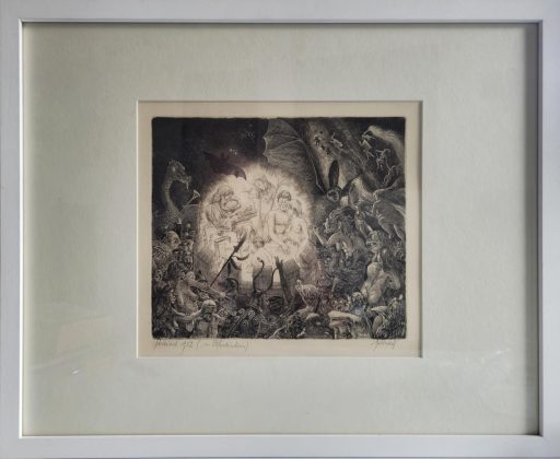 Theo Hellmerich, Elfenbeinturm, 1952, Raderung, Probedruck, 24 cm x 27 cm, mit Rahmen 42 cm x 53 cm, Preis auf Anfrage, SüdWestGalerie, mit Rahmen