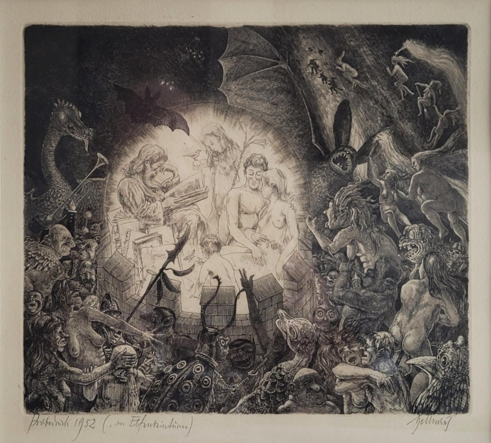 Theo Hellmerich, Elfenbeinturm, 1952, Raderung, Probedruck, 24 cm x 27 cm, mit Rahmen 42 cm x 53 cm, Preis auf Anfrage, SüdWestGalerie